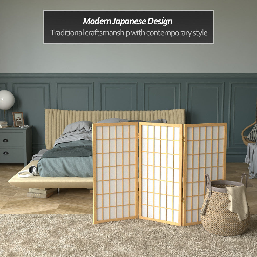 3' Tall Window Pane Shoji Screen, Natural, 3 Panels