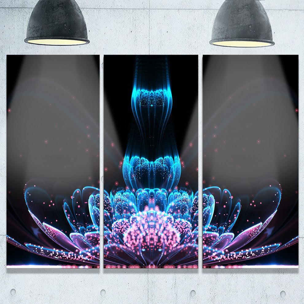 "Fractal Flower Blue Purple Digital" Metal Wall Art, 3 Panels, 36"x28"