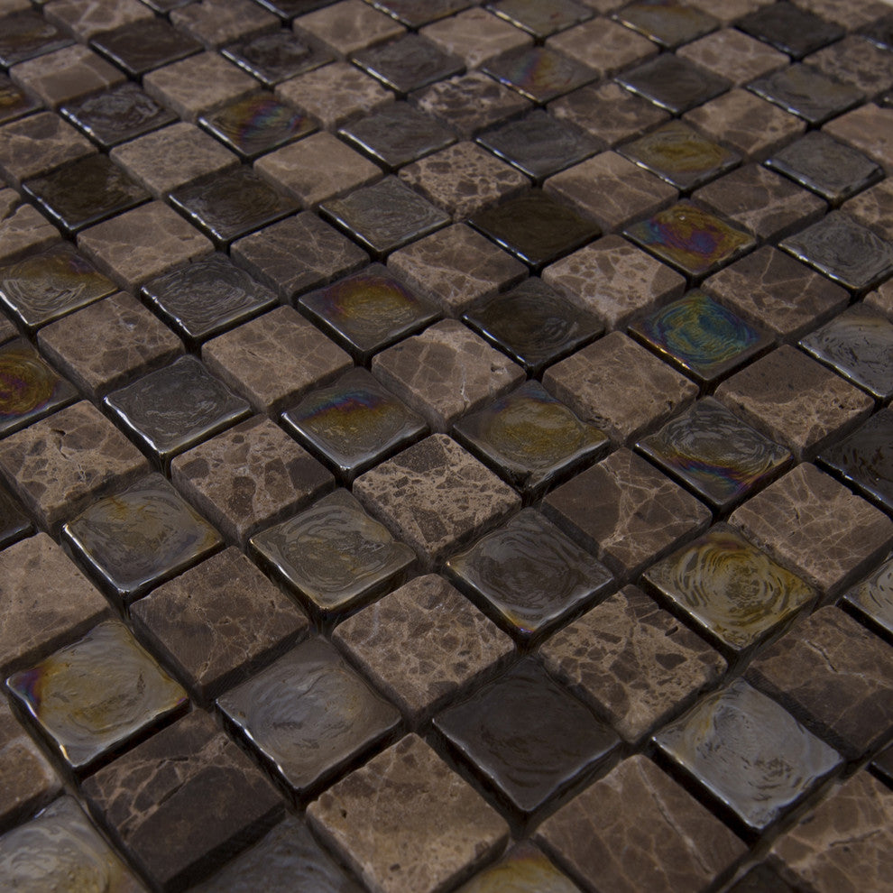 12"x12" Glass and Stone Mosaic Tile, Topaz, Square, Set of 50