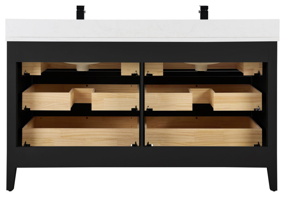 Legion Furniture WS2518 Series Bathroom Sink Vanity, Tricorn Black, 60", Artificial Stone Top, Double Sink