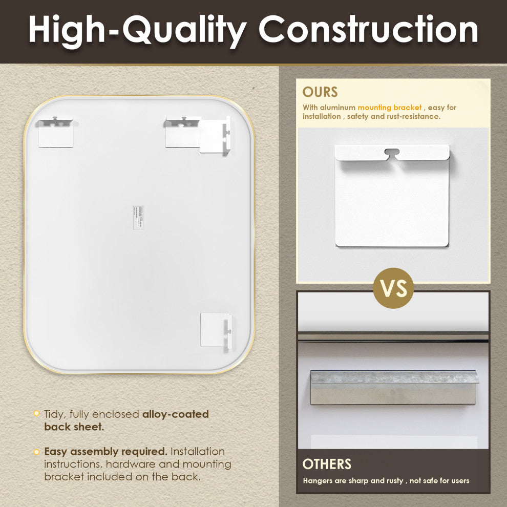 Trielle Rectangular Framed Bathroom Wall Mirror, Brushed Gold, 36"