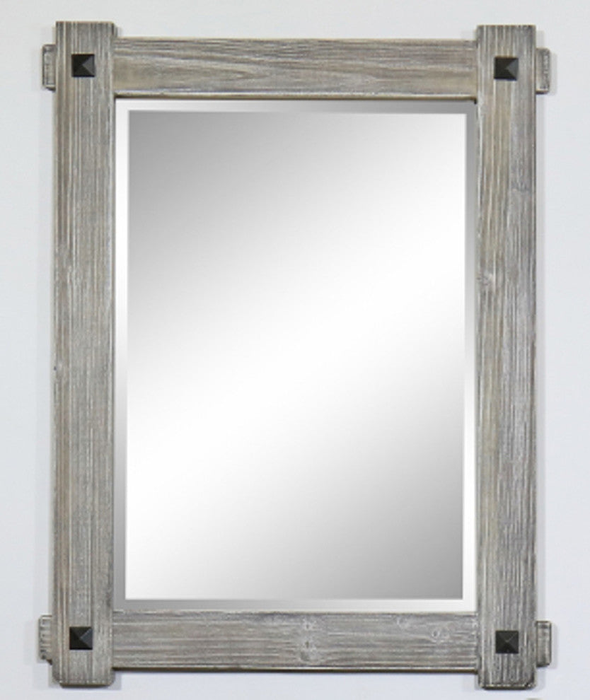 Rustic Wood Framed Mirror, Gray, Driftwood, 28"