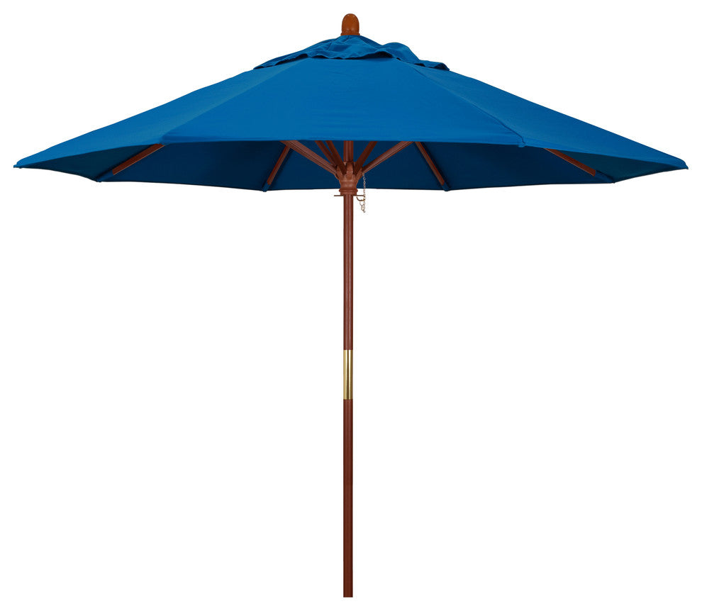 9' Square Push Lift Wood Umbrella, Pacific Blue Pacifica