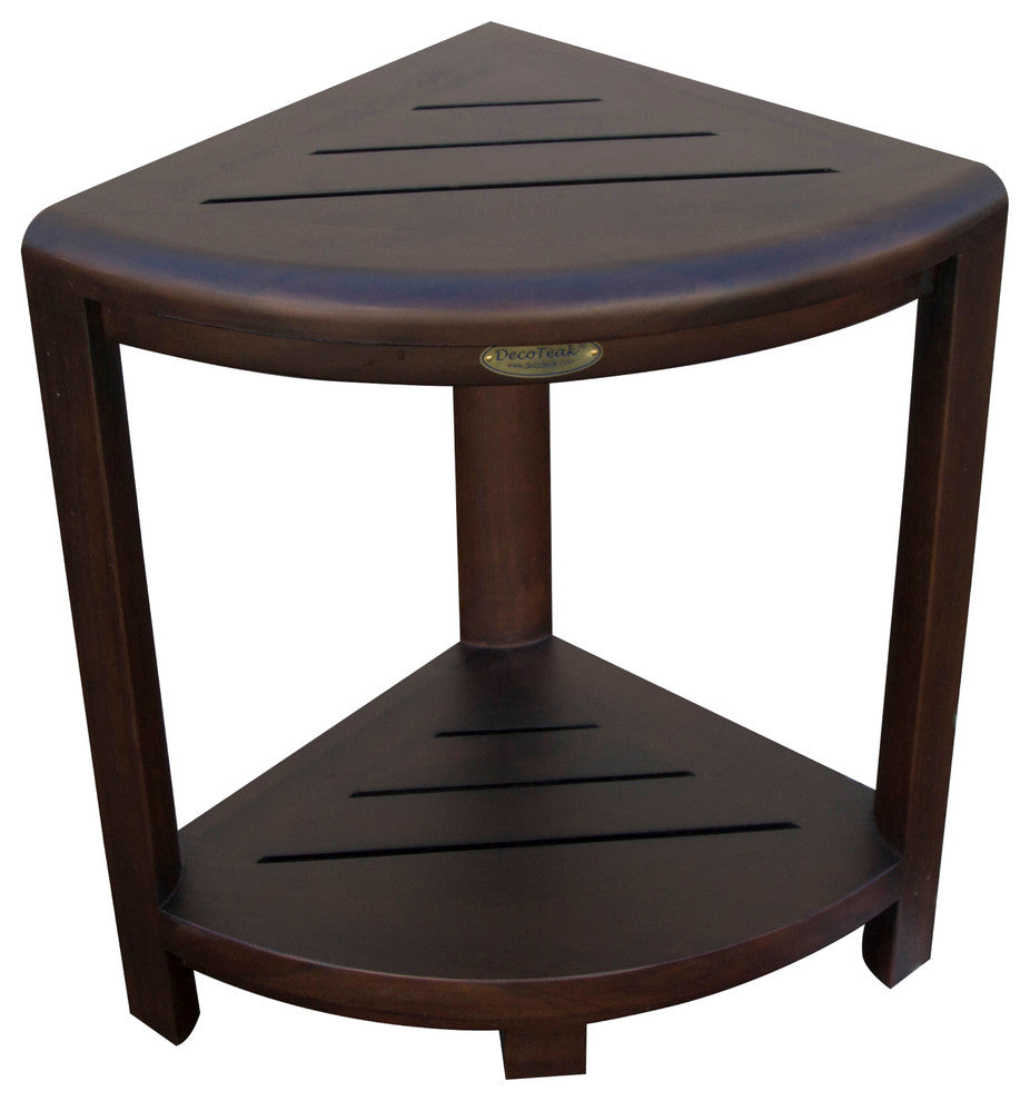 Oasis Teak Corner Shower Stool, Table With Shelf, 12"x18"