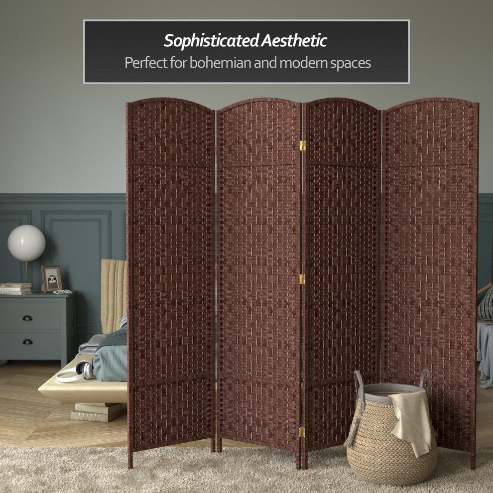 6' Tall Diamond Weave Fiber Room Divider, Dark Red, 4 Panel