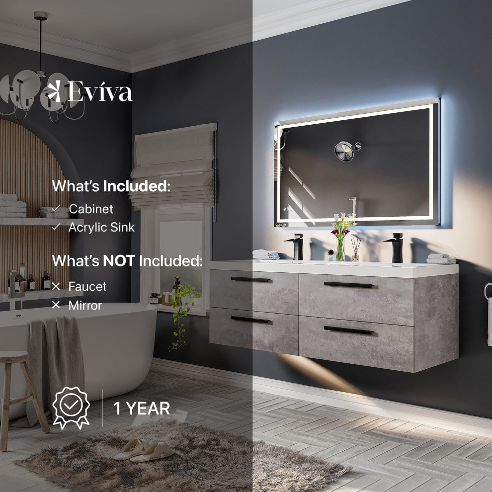 Eviva Surf 57" Bathroom Vanity, Cement Grey