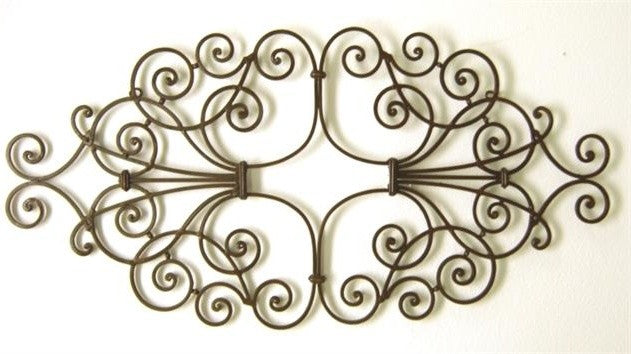 Open Scroll Oval Iron Wall Grille, 42" Swirl Art Plaque Outdoor