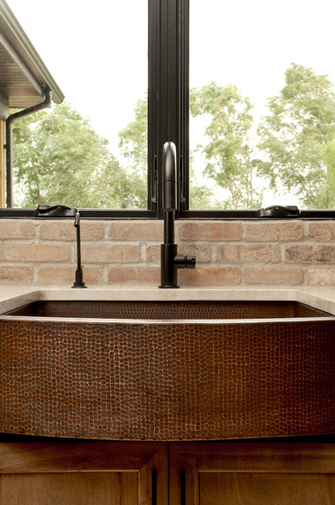 30" Hammered Copper Kitchen Rounded Apron Single Basin Sink