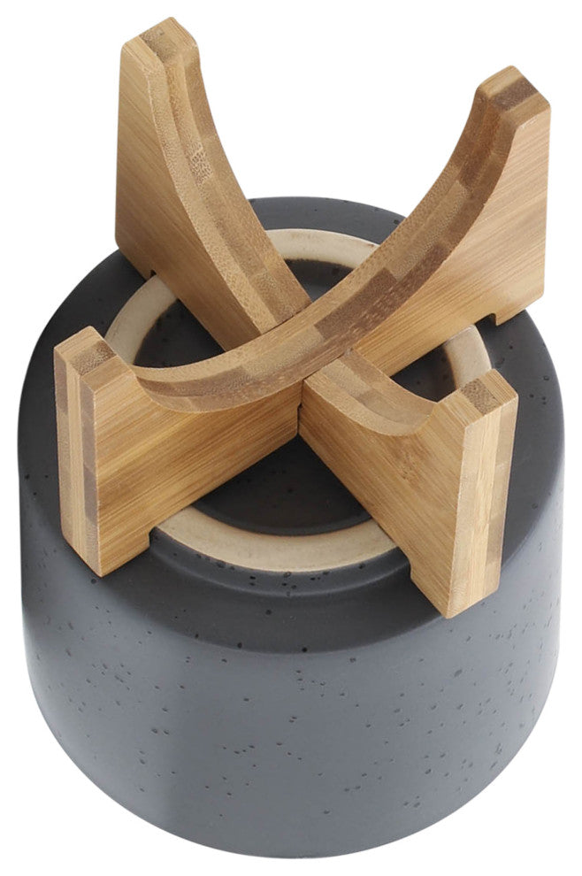 5" Planter With Wood Stand, Matte Gray