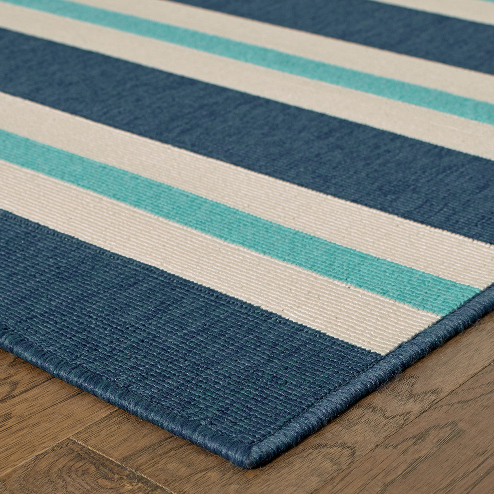 Madelina Stripe Blue and Ivory Indoor or Outdoor Area Rug, 5'3"x7'6"