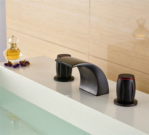 Round Dual Handle Deck Mounted Waterfall Oil Rubbed Bronze Basin Sink Faucet