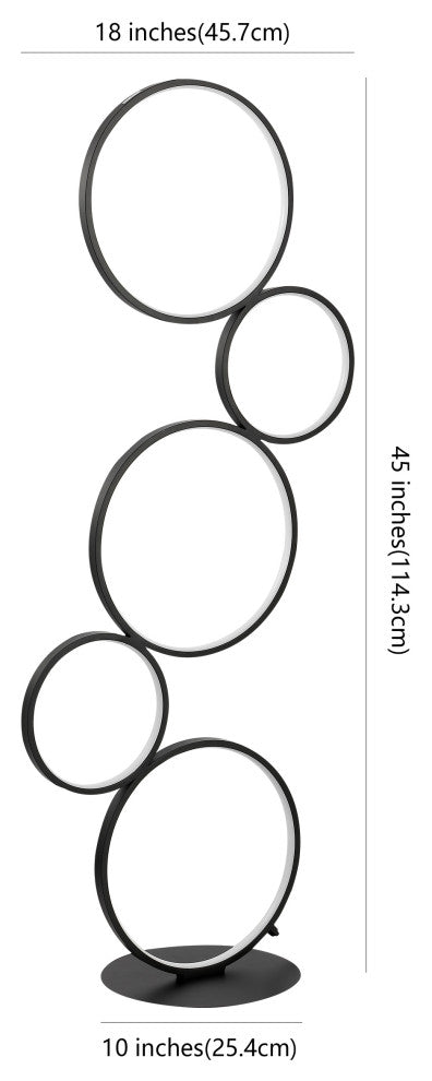 Pluto Stacked Circles 45" 5-Light Modern Integrated LED Floor Lamp, Black