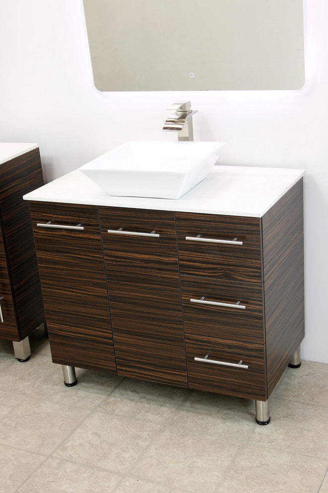 Windbay 48" Free Standing Vanity, Ebony, White Stone Flat Countertop