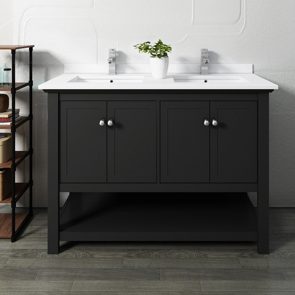 Fresca Manchester 48" Black Double Sink Cabinet, Top and Sinks