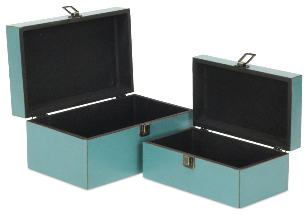 Wooden Keepsake Boxes, Set of 2, Teal