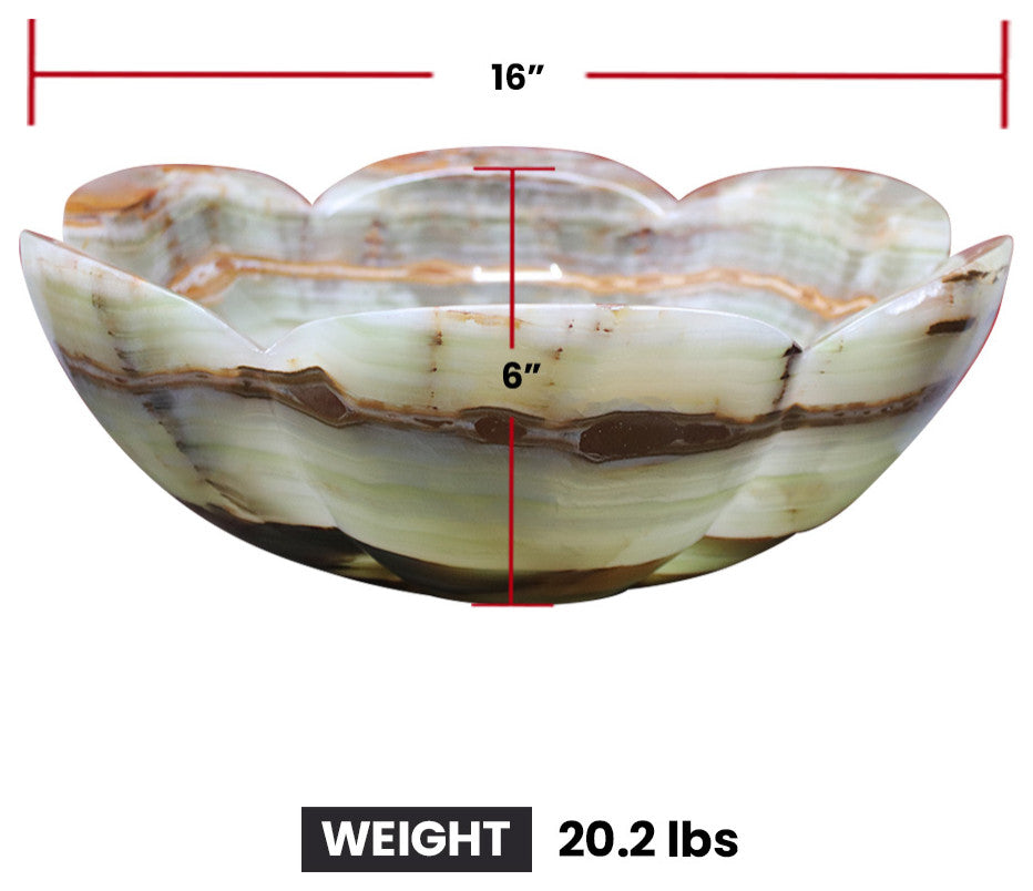 Handmade Marble Onyx Bathroom Sink, 16"�, Flower Vessel Sink, Modern and Elegant, Medium Green