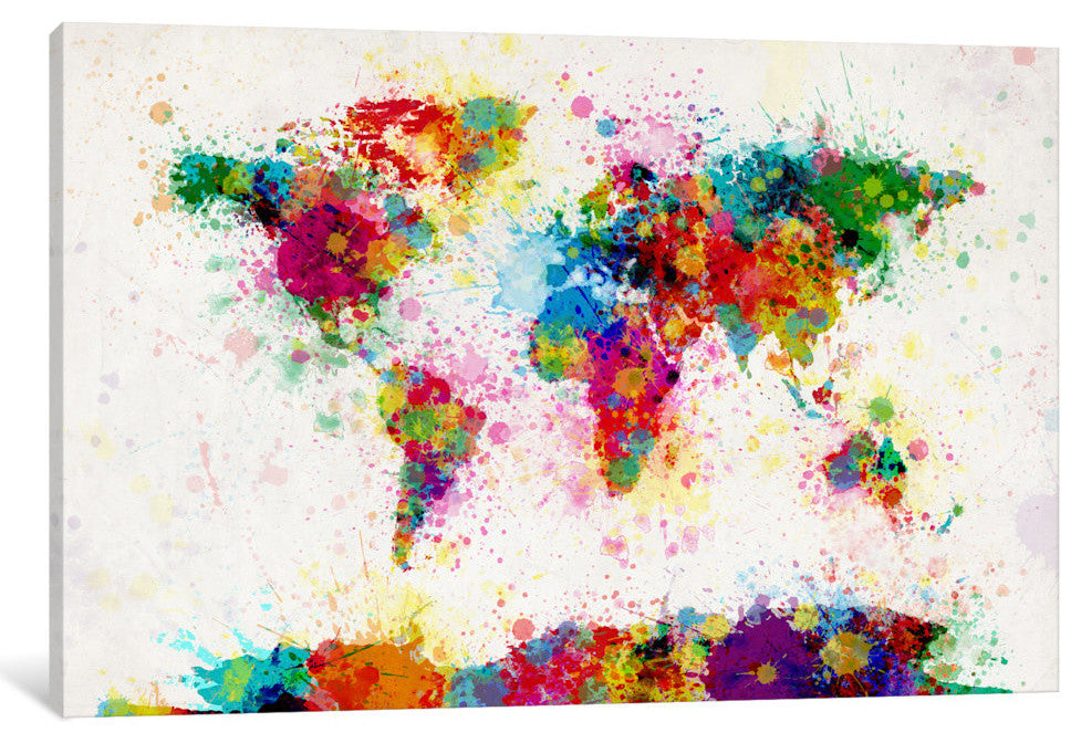 "World Map Paint Drops III" Wrapped Canvas Print, 26x18x1.5