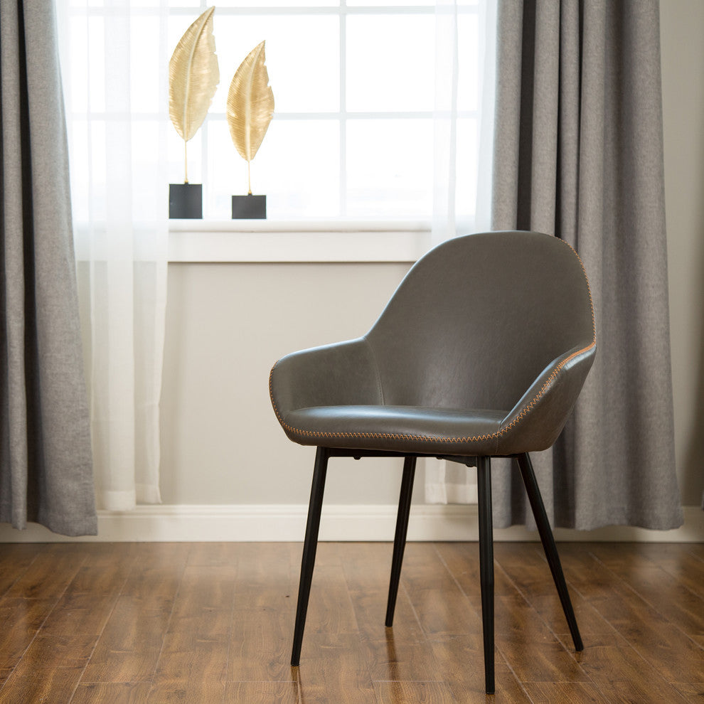 Vintage Gray Leatherette Dining Armchair, Set of 2