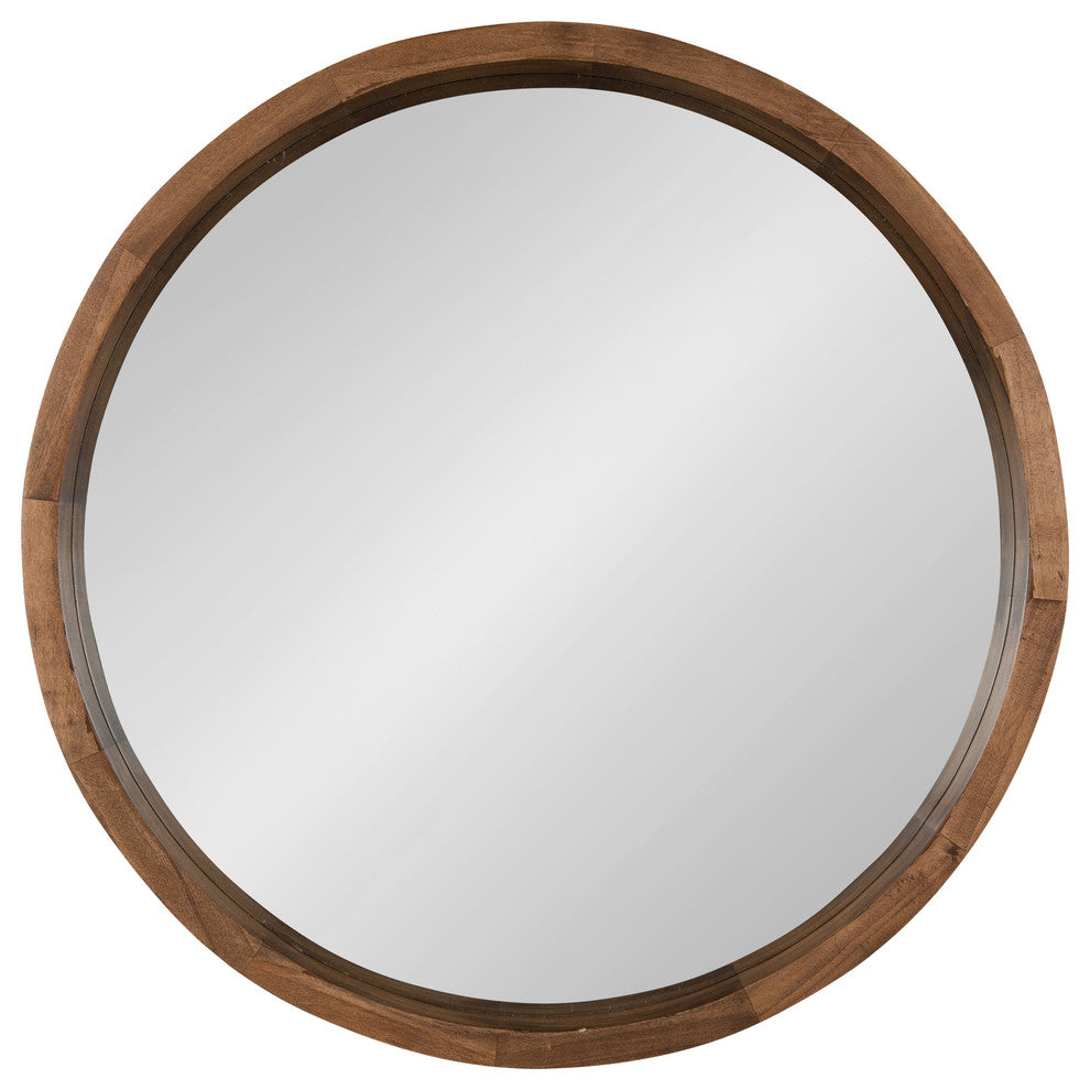Hutton Round Wood Wall Mirror, Rustic Brown 22" Diameter