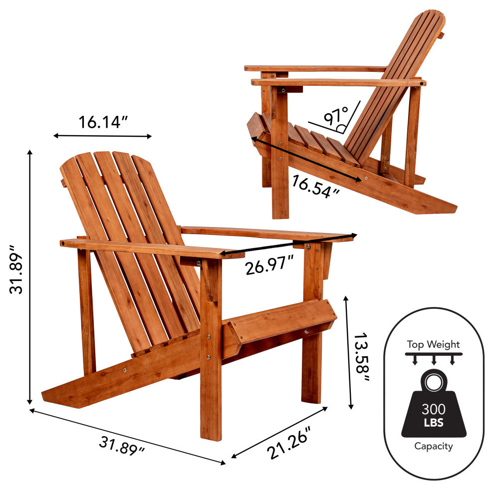 Westport Outdoor Patio Traditional Acacia Wood Adirondack Chair, Light Brown