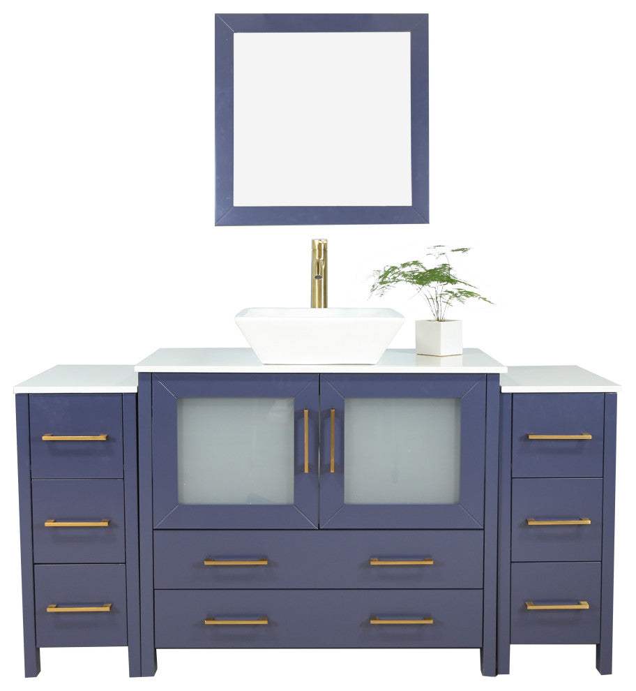 Vanity Art Vanity Set With Vessel Sink, Blue, 60", Standard Mirror