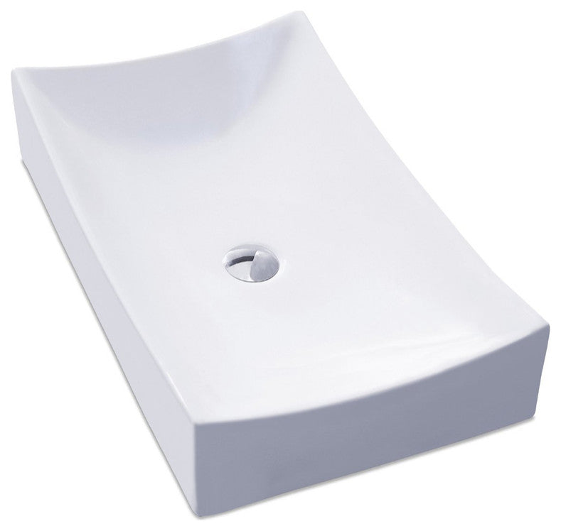 Modern White Rectangle Porcelain Vessel Sink with Drain, Chrome