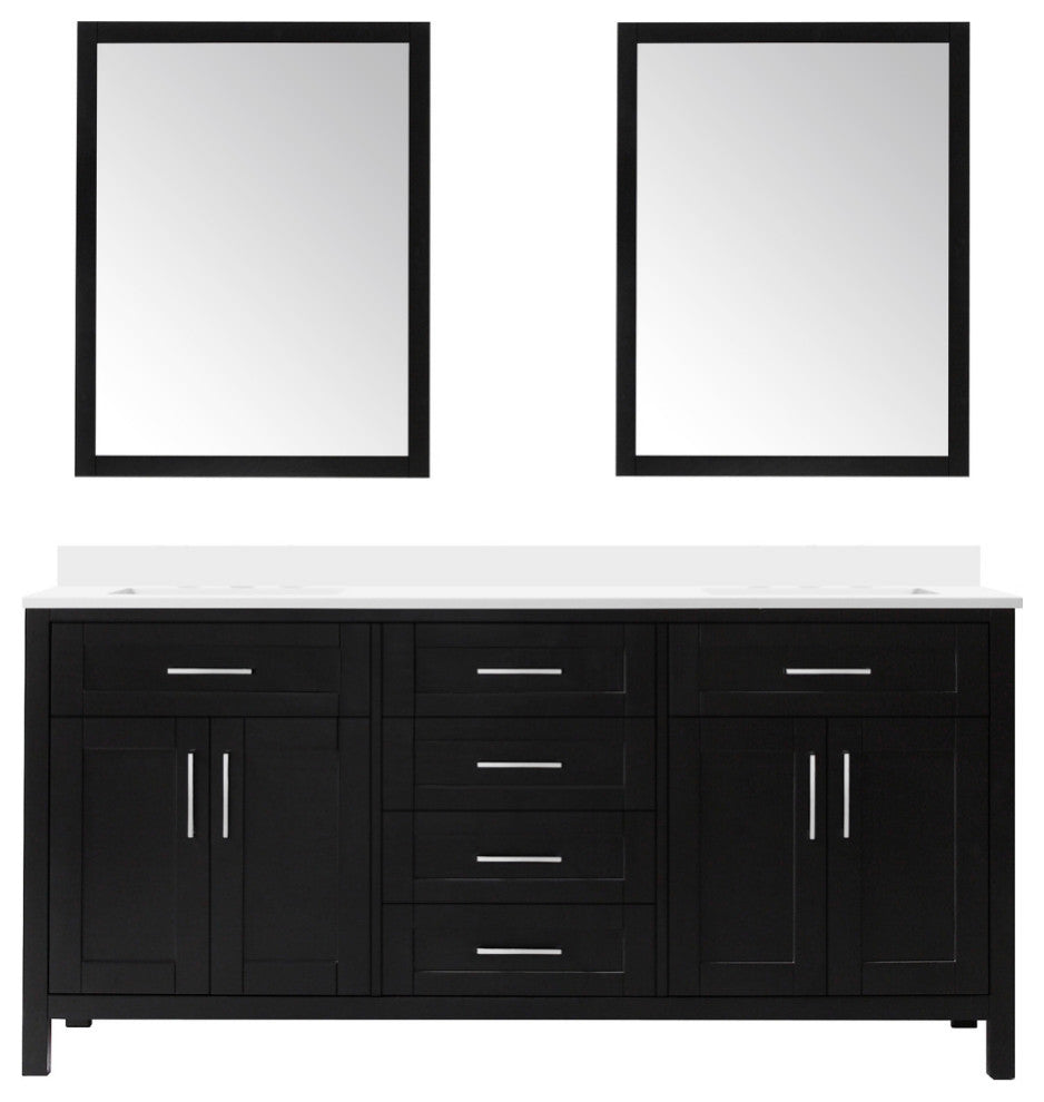 Tahoe Double Vanity Set With Mirrors, 72", Espresso With Cultured Marble Top