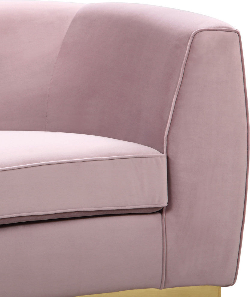 Julian Velvet Upholstered Loveseat, Pink, Gold Base