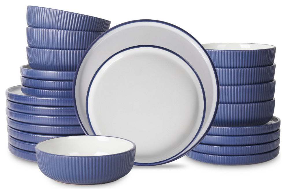 Christian Siriano Laro Stoneware 24 Piece Dinnerware Set, Dark Blue