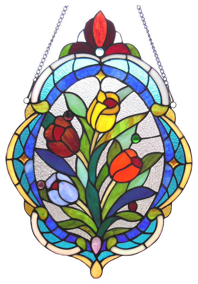 Kelda Tiffany-Glass Tulip Window Panel