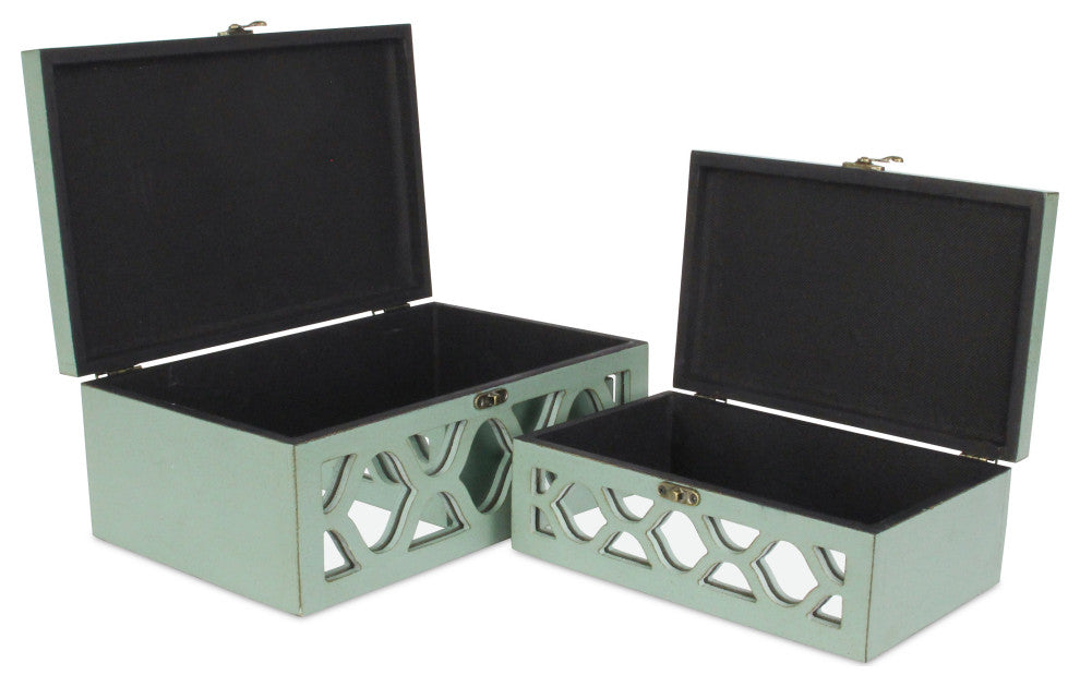 Moroccan Mirrored Wooden Boxes, Blue, Set of 2, Blue