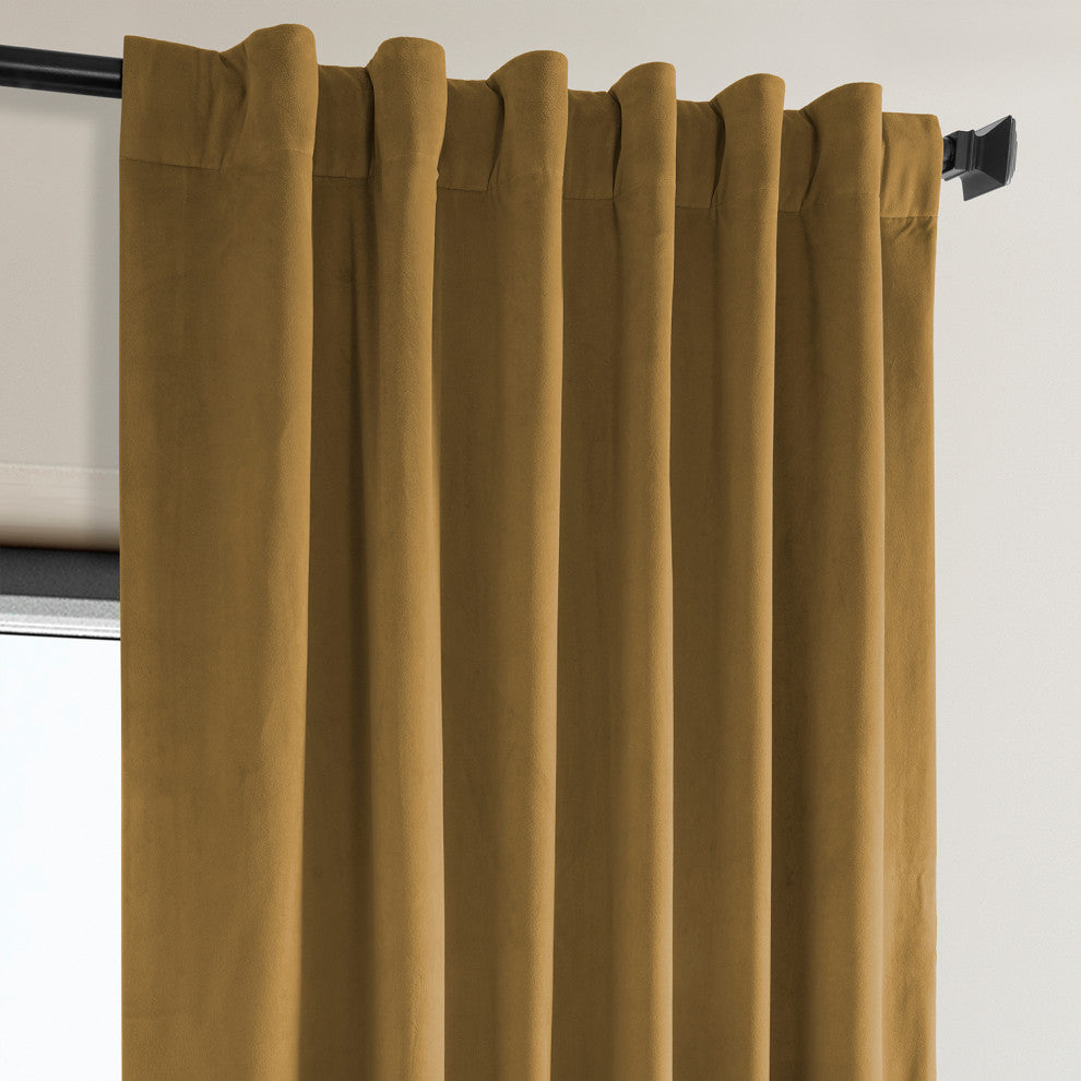 Heritage Plush Velvet Curtain Single Panel, Retro Gold, 50"x96"