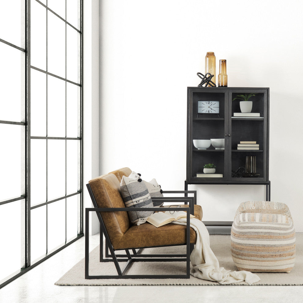 Armelle Genuine Leather With Solid Iron Frame Accent Chair