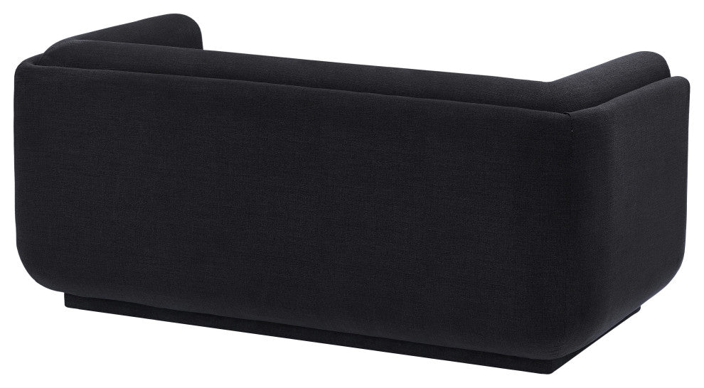 Kimora Linen Textured Fabric Upholstered Loveseat, Black