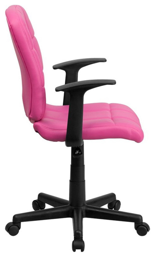 Flash Furniture Mid Back Quilted Office Swivel Chair with Arms in Pink