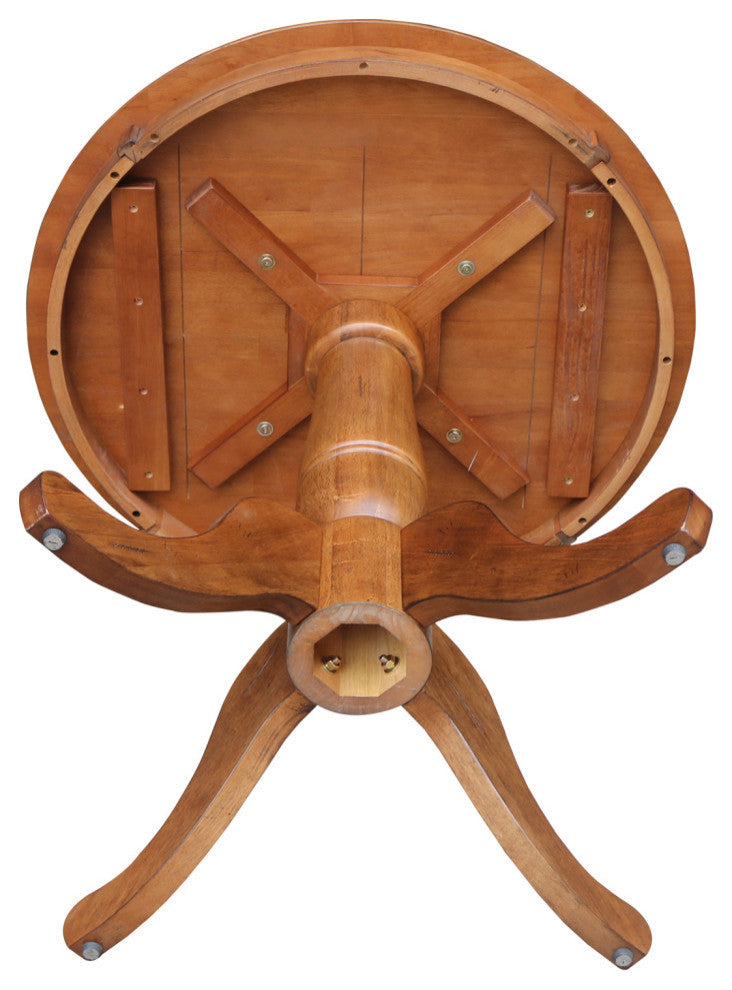 Round Top Pedestal Table, Distressed Oak, 30 Inch Round