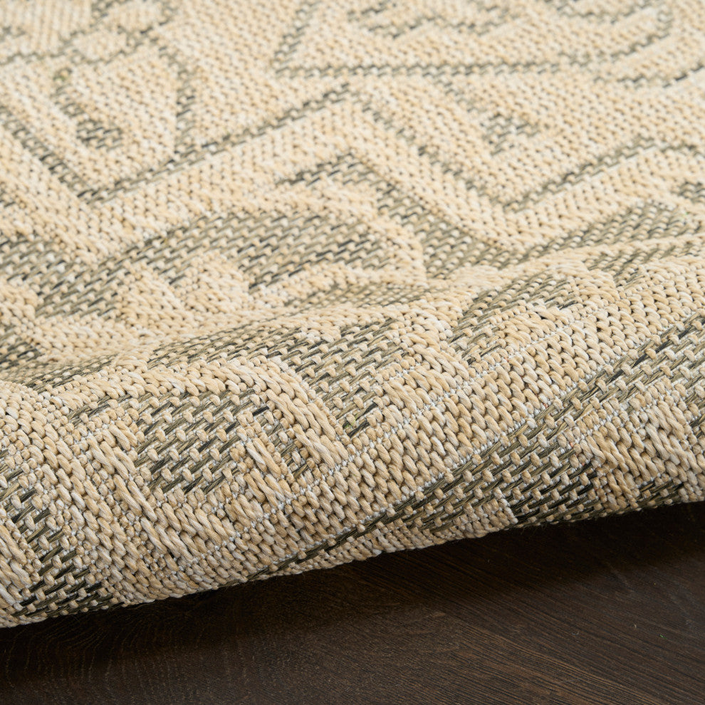 Nourison Tulum 2'2" x 8' Taupe Olive Outdoor Rug