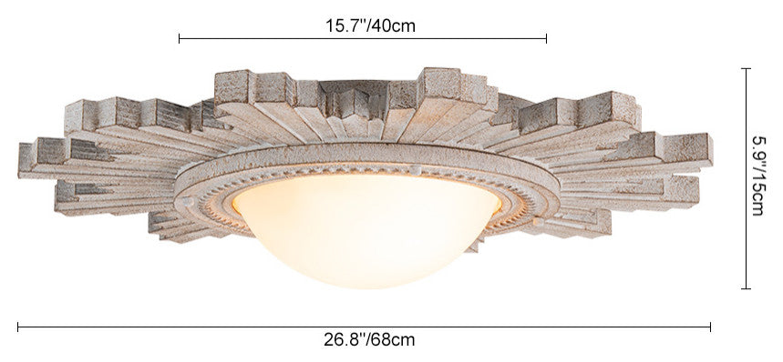 Vintage 2-Light Resin Shade Sunburst Flush Mount, White