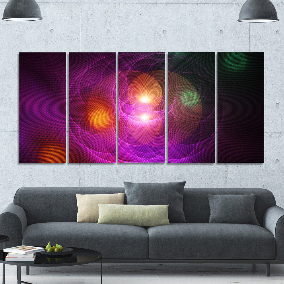 Merge Colored Spheres., Contemporary Canvas Art Print, 60"x28", 5 Panels