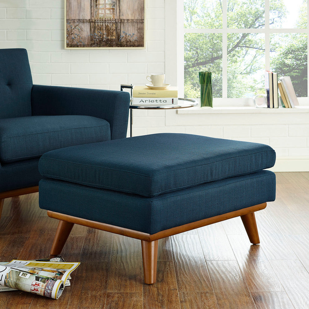 Modern Contemporary Fabric Ottoman , Navy, Fabric