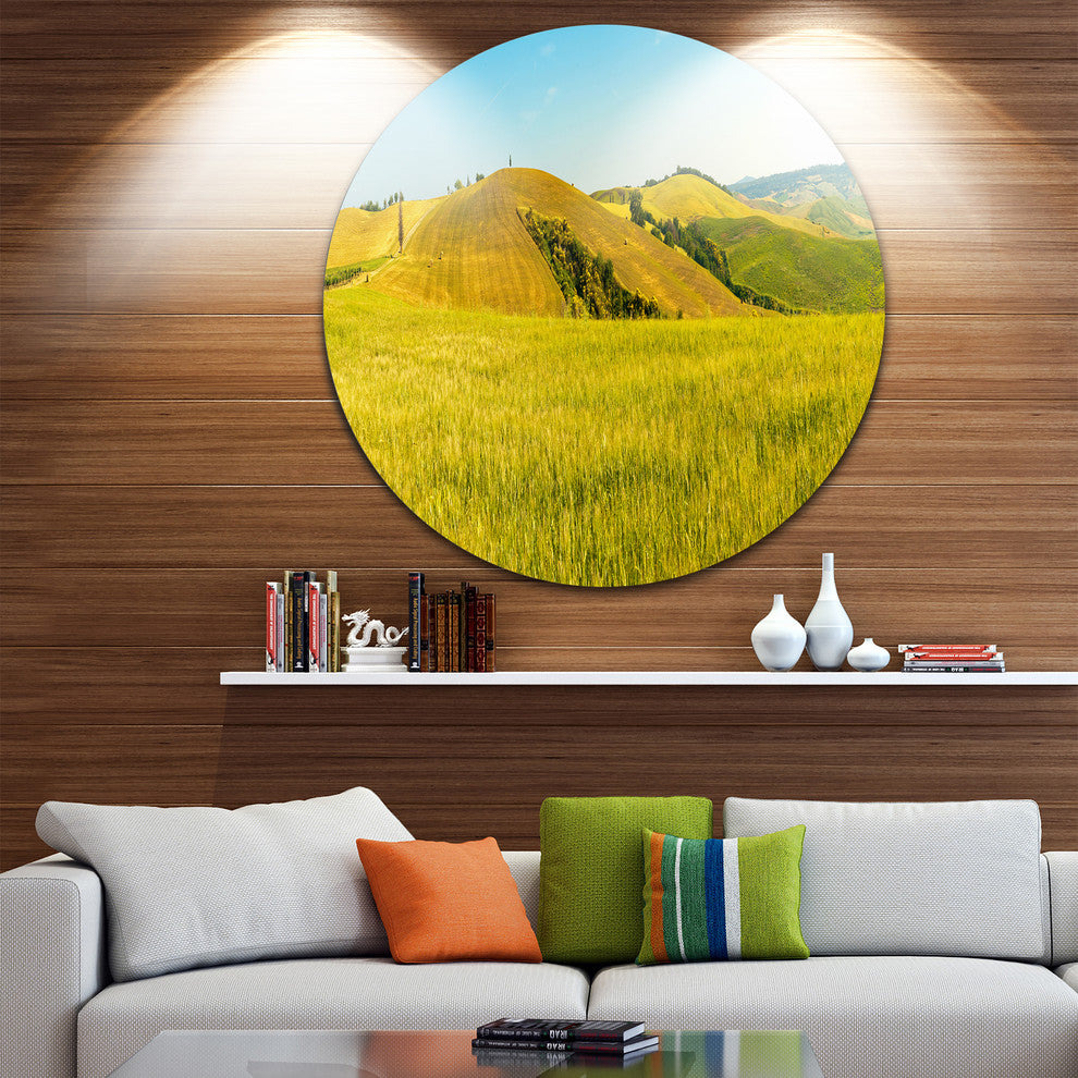 Tuscany Wheat Field On Sunny Day, Landscape Round Wall Art, 36"
