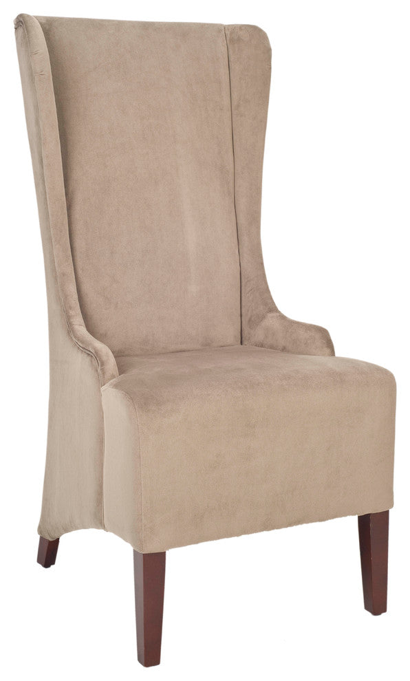 Safavieh Becall 20" Cotton Dining Chair, Mushroom Taupe, Cherry Mahogany