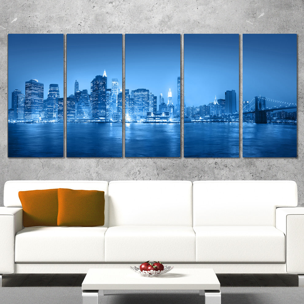 "Blue" Panorama of New York City" Canvas Print60"x28", 5-Panels