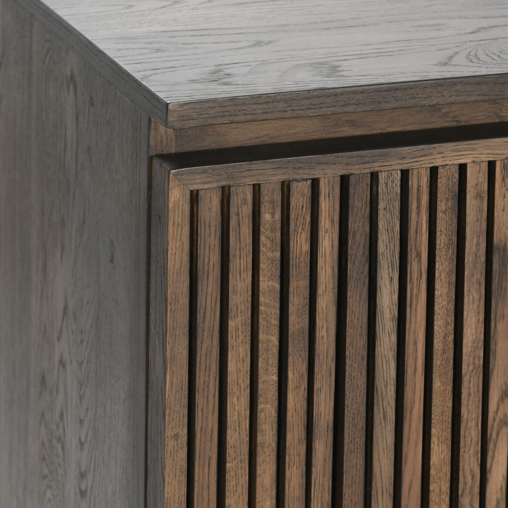 Roya 82" Oak Wood 3-Door Sideboard Buffet, Toasted Brown, 4-Door