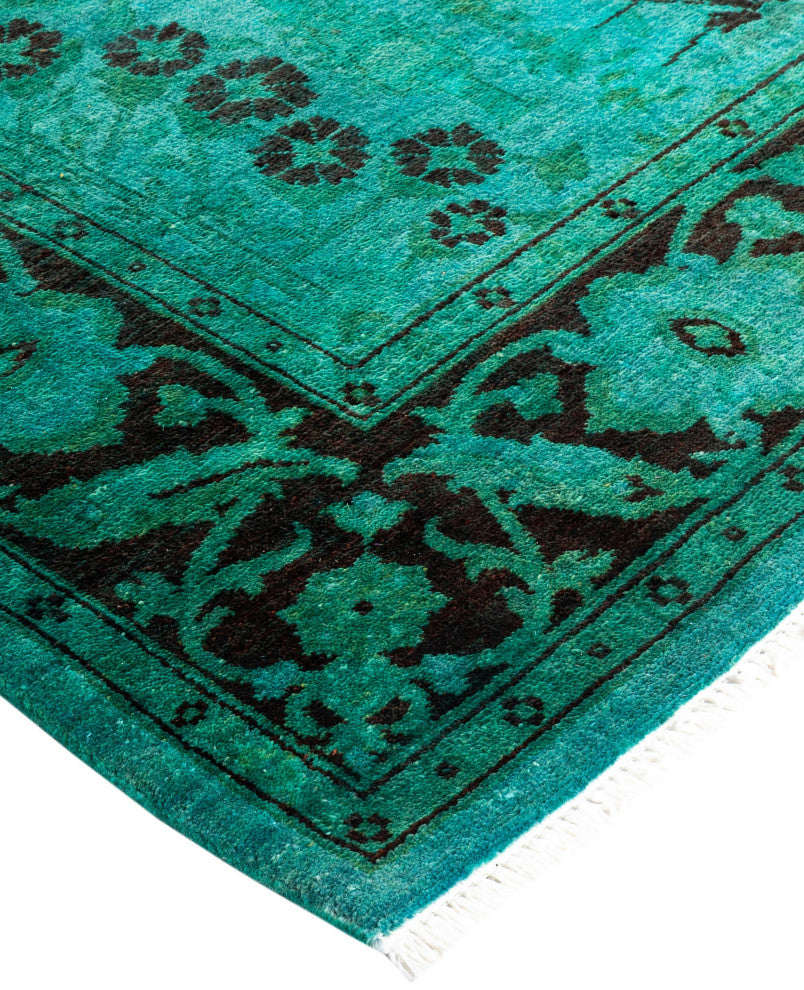 Overdyed One-of-a-Kind Hand-Knotted Area Rug Green, 4' 2" x 6' 3"