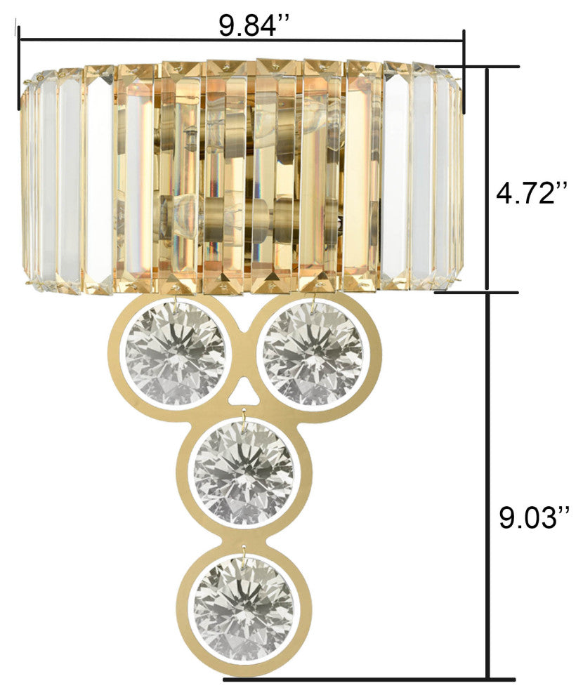 Modern 2-Light Gold Crystal Wall Sconce