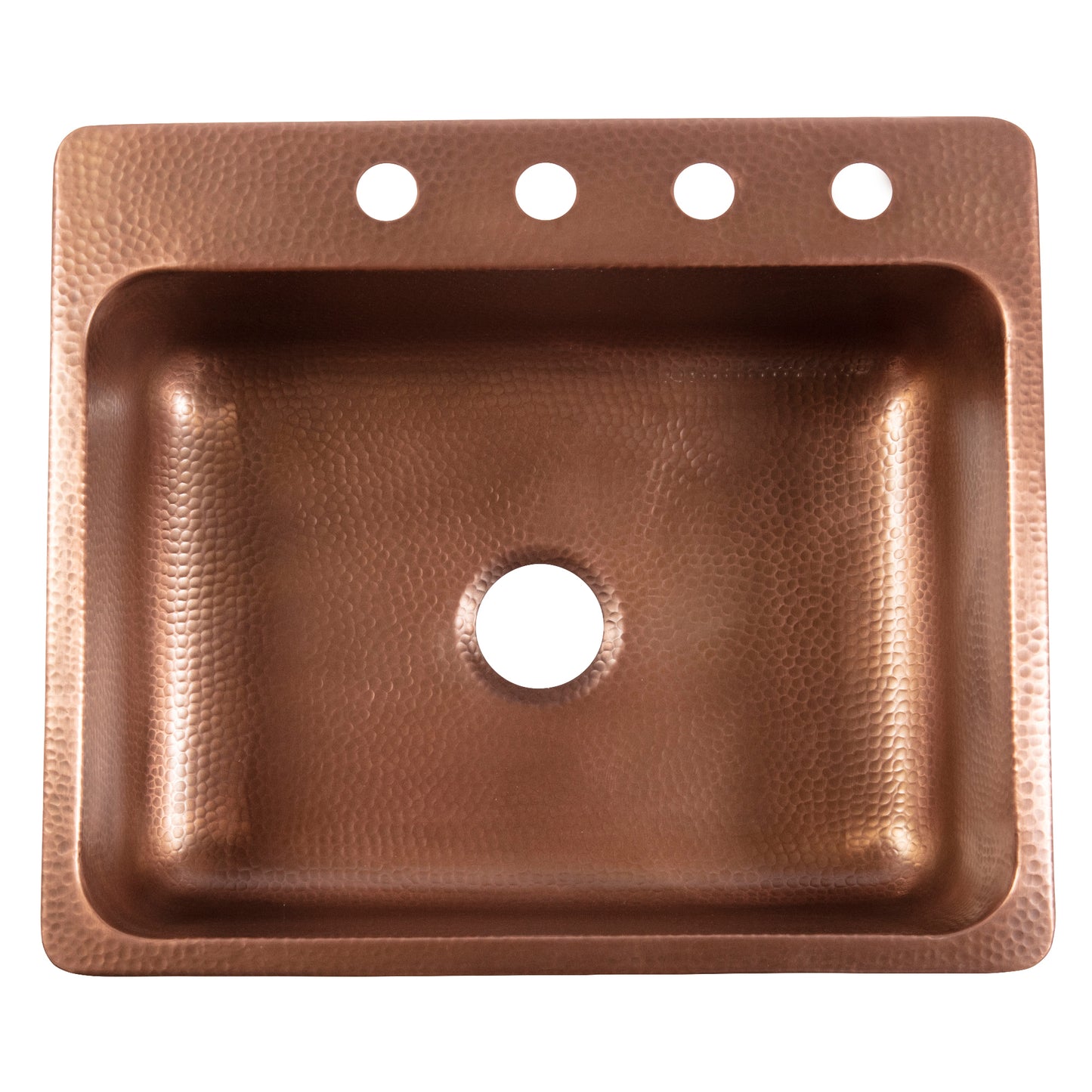 Angelico Copper 25" Single Bowl Drop-In Kitchen Sink With 4 Holes