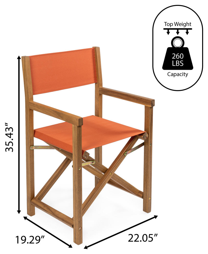 Classic Vintage Outdoor Acacia Wood Folding Director Chair, Canvas Seat, Set 2