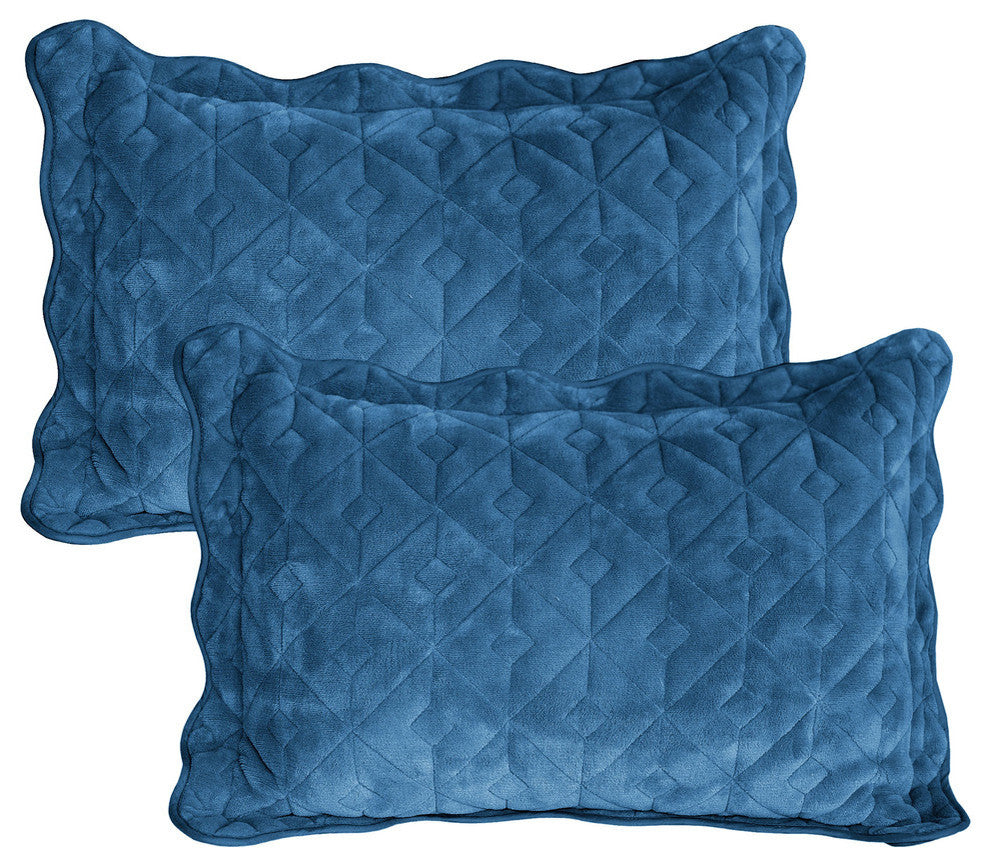 Diamond Square Quilted Coverlet 4-Piece Bedspread Set, Blue, Queen