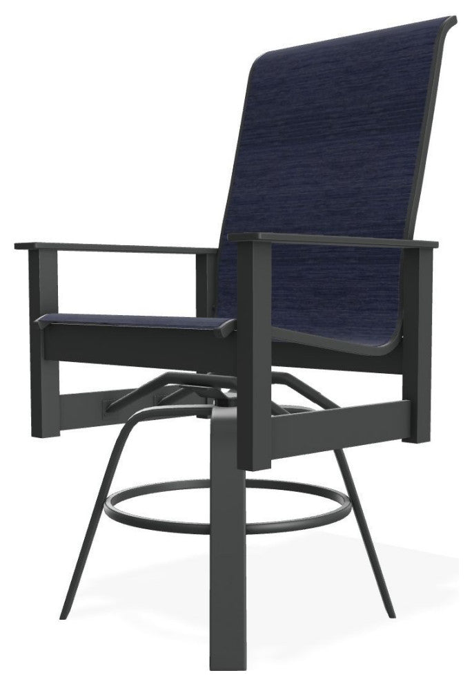 Leeward Sling Balcony Height Outdoor Swivel Armchair, Collect Indigo/Graphite